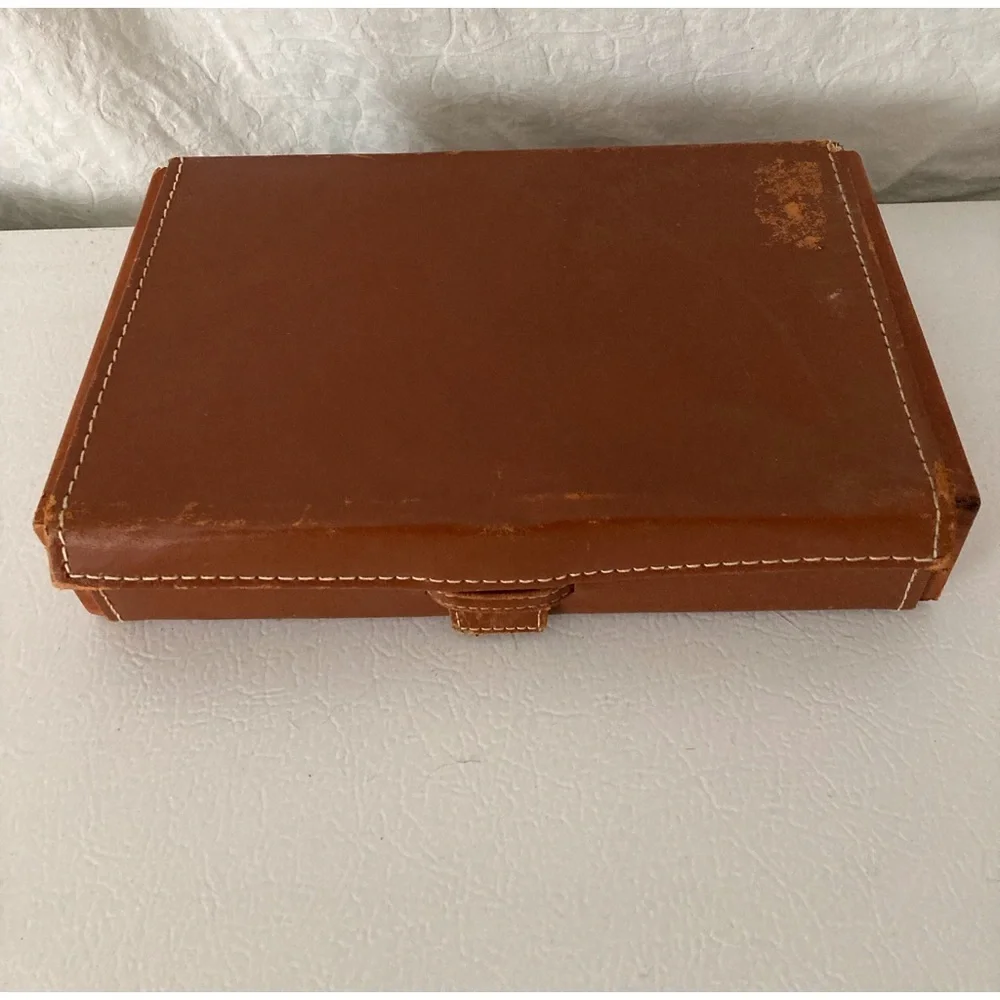 Leather Toiletry Kit Top Grain Leather W/ Faux Tortoise Boxes and Containers